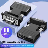 HDMI To VGA-compatible Converter With 3.5mm Audio Cable For PS4 PC Laptop TV Monitor Projector 1080P VGA Female To HD Male Adapt Adapters