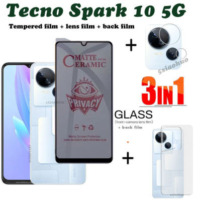 ฟิล์มเซรามิกกันคนแอบมองฟิล์มกระจก iPhone X พร้อม Privacy 3in1 Tecno Spark 10 5G ฟิล์มเซรามิก10C ประกาย Tecno Spark 10ปกป้องหน้าจอฟิล์มด้านหลัง + ฟิล์มเลนส์ + ฟิล์มด้านหลัง