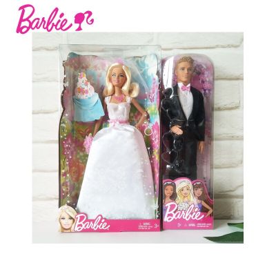 ตุ๊กตาแต่งงานเจ้าสาวเคนเจ้าบ่าวคู่ Barbie แท้คอลเลกชันตุ๊กตาวันวาเลนไทน์คริสต์มาสของขวัญเด็กหญิงความฝัน X9444
