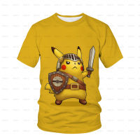 Pikachu การ์ตูนพิมพ์เสื้อยืดเด็กพ็อกเก็ตมอนสเตอร์เสื้อยืดเด็กฤดูร้อนแขนสั้นฮิปฮอปเสื้อยืดอะนิเมะเสื้อผ้าด้านบน