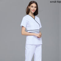 Women Scrub Top Mock Wrap Nursing Uniforms V Neck Spa Uniform Short Sleeve Dentistry Workwear Clinic Scrubs Doctor Costume Shirt