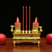 LED Battery Candle Electronic Incense Burner Double Ruyi God of Wealth Holder for Buddha Changming Lantern Festival