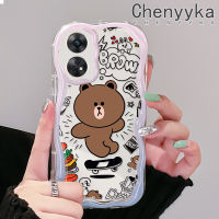 เคส Chenyyyka สำหรับ OPPO Reno 8 T 5G Reno8 T A1 Pro Reno 8 5G Reno 8 Pro 5G เคสการ์ตูนหมีสีน้ำตาลน่ารักเนื้อครีมสีสันสดใสมีขอบเป็นคลื่นเคสโทรศัพท์โปร่งใสกันกระแทกเรียบง่ายนุ่มป้องกันซิลิโคนปลอกใส