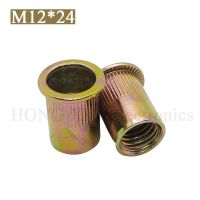 M12x24 Zinc Plated Carbon Steel Knurled Nuts Rivnut Flat Head Threaded Rivet Insert Nutsert Cap Rivet Nut