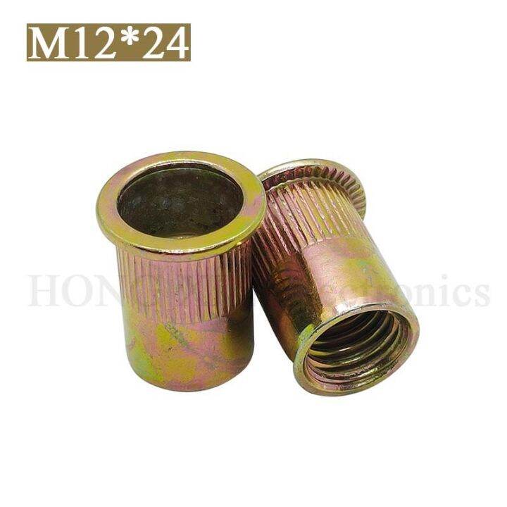 m12x24-zinc-plated-carbon-steel-knurled-nuts-rivnut-flat-head-threaded-rivet-insert-nutsert-cap-rivet-nut