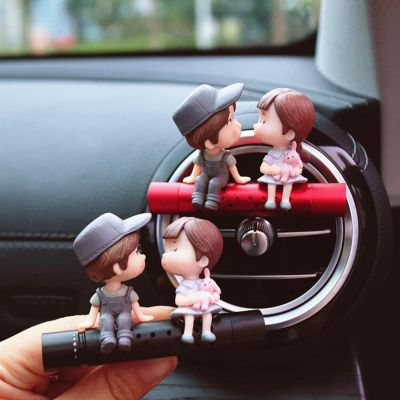【DT】  hotCar Air Freshener Cute Couple Doll Cartoon Lovers Car Accessories Interior Metal Aromatherapy Air Vent Clip Perfume Ornament
