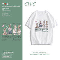 CHIC ผ้าฝ้ายแท้ ผู้หญิง การ์ตูนลำลองพิมพ์เสื้อยืดแขนสั้น A1761