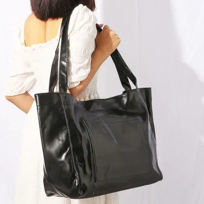 Oil Wax Leather Big Totes Handbag For Women Travel Shoulder Bag Luxury High Capacity Lady Purses With Pocket Female Shopper Bag