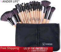 VANDER LIFE New 32 Pcs Beauty Makeup Brush Set Cosmetic Foundation Kabuki High Quality Blending Brush Kit With Bag Wooden Handle