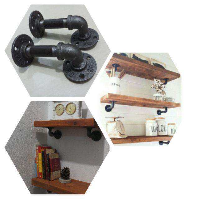 【COD5】 Vintage Solid Black Iron Industrial Pipe Shelf Bracket Lazada PH