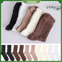 CHUAN สำหรับผู้หญิง สีทึบ อเนกประสงค์ ระบายอากาศได้ ถุงเท้าโลลิต้า ถุงเท้าลูกไม้ ฤดูใบไม้ร่วงฤดูหนาว ถุงน่องผ้าฝ้าย