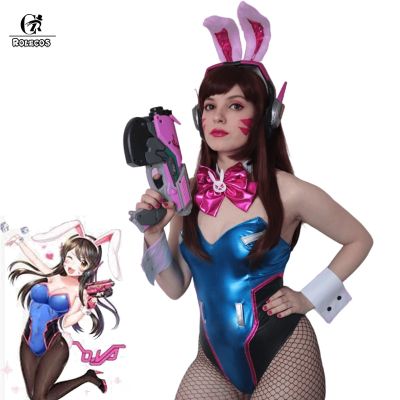 ROLECOS Game OW DVA Cosplay Sexy Bunny Girl Jumpsuit Song Hana D.VA Cosplay Costume Halloween Women Romper Jumpsuit