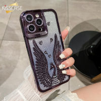 KISSCASE เคสโทรศัพท์แบบใสปีกนางฟ้ากลิตเตอร์ไล่ระดับสีสำหรับ Iphone 15 14 13 12 Pro Max กับอุปกรณ์เสริมสำหรับหมวกกันน็อคพับขาตั้งป้องกันฟิล์มเลนส์แวววาวฝาครอบด้านหลังกันกระแทก TPU รวมทุกอย่างสำหรับ Iphone 15 14 13 12 11