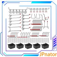JPnator ตะขอกระดานเหล็กเจาะรู140ชิ้นชุดจัดประเภทล็อกหมุดใช้งานได้แบบแขวน