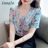 Luxqlo แฟชั่นสำหรับผู้หญิงเสื้อนอกลายดอกไม้วินเทจหรูหราเสื้อเชิ้ตพลัสไซส์แขนสั้นหลวม2023