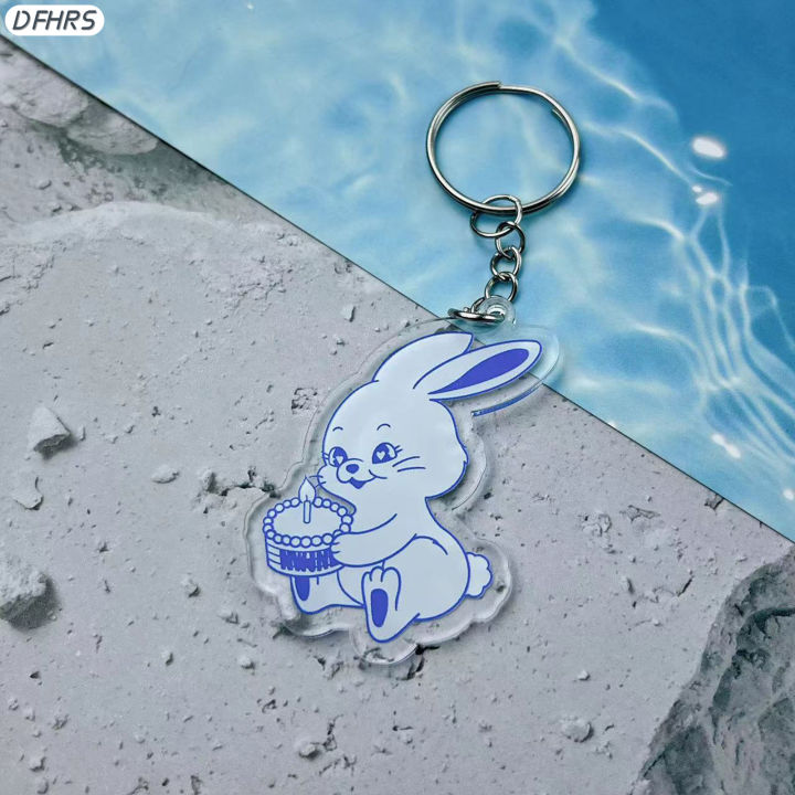 dfhrs-พวงกุญแจกระต่ายน่ารักจี้พวงกุญแจอะคริลิกสำหรับตกแต่งภายในรถกระเป๋า