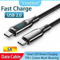 Vention 5A PD 100W USB C ถึง USB สาย E-Marker Samrt นำ USB 2.0โลหะผสมสังกะสีทอตาข่ายผ้าฝ้ายสำหรับ MacBook เสี่ยวหมี่ Pro Samsung ชาร์จเร็วสายชาร์จชนิด C สายเคเบิ้ล USBC USB-C ชนิด C