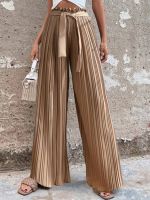 Ladies Spring And Summer New Womens High Waist Belt Pants Beach Casual Straight Wide Legs Pleated Trousers Casual Pants