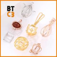 BTC3 สีเงินสี จี้ที่วางกรงลูกปัดหิน สีทอง เงินสเตอริ่ง925 ถาดเปล่าใส่ของ ของขวัญที่สร้างสรรค์ อุปกรณ์เสริมสร้อยคอ จี้ที่ว่างเปล่า ผู้หญิงผู้ชาย