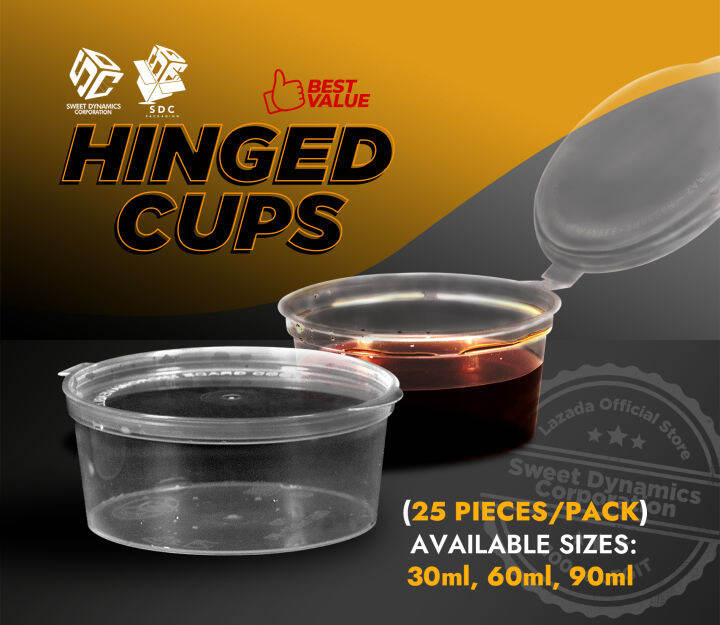 Hinged Cups 25pcs per pack 30ml 60ml 90ml Takeout cup for ketchup dip