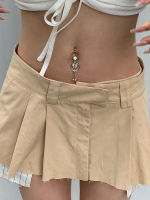 Tawnie 2022 Summer Low Waist Pleated Skirts Women Casual Short Cargo Skirts Y2K Aesthetic Vintage Patchwork Mini Skirt Khaki