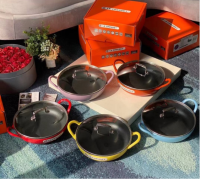 ฝรั่งเศส LE CREUSET สีเย็นเคลือบเหล็กหล่อกระทะทอด26เซนติเมตรหม้อไอน้ำสากล