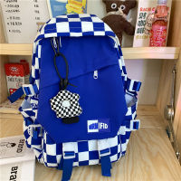 GGQA3475 Klein Blue Ins Niche Design Sense กระเป๋าเป้สะพายหลังหญิง Checkerboard Plaid กระเป๋าเป้สะพายหลังนักเรียนความจุขนาดใหญ่ High School Bag