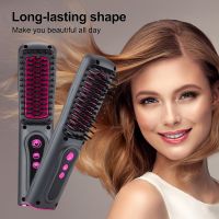 ₪☌┅ Hair Straightener Hot Comb Anti-scalding Ceramic Hair Curler USB Charge Electric Straightening Comb Curling Iron Hairbrush