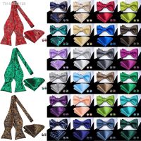 ∋✢☾ Hi-Tie Silk Mens Self Bow Tie Hanky Cufflinks Set Blue Red Gold Black White Male Jacquard Butterfly Knot Bowtie Wedding Business