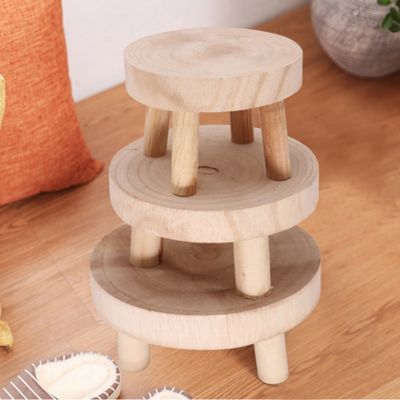 Solid Wood Round Bench Flower Pot Holder Plant and Succulent Flower Pot Base Display Stand Stool Home Garden Patio Shelf