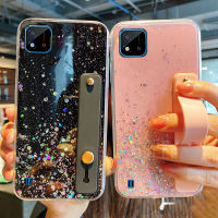 LIFEBELLE Casing for Realme C11 2021 (6.52 inch) Case + Wrist Strap Stand Holder Women Fashion Glitter Star Foil Sparkle Bling Phone Casing Clear Soft