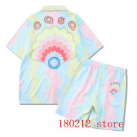 Rainbow Dream Casablanca Shortpant Shirt Set Men Women Hawaii Beach Colorful Wave Pattern Short Suit