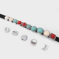 5pcs/lot Silver Color Red /Blue /Turquoise Beads 10x2mm Flat Leather Sliders For 10mm Flat Leather Bracelet Jewelry Findings Beads