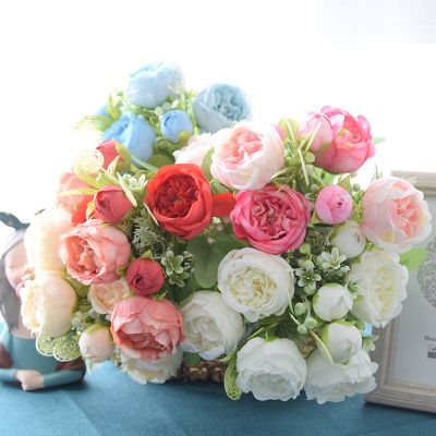 [AYIQ Flower Shop] ดอกโบตั๋นช่อดอกไม้ประดิษฐ์30เซนติเมตร48กรัมเครื่องใช้ในบ้านตกแต่งงานแต่งงานพืชปลอม DIY จัดจำลองกุหลาบ