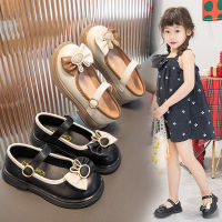 Spot parcel post Girls Black Small Leather Shoes 2023 Spring and Autumn New Korean Style Baby Girl Bow Princess Stylish Pumps