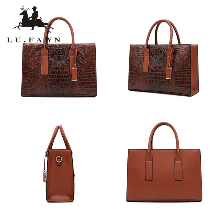 lufawn-กระเป๋าถือผู้หญิงสไตล์ใหม่-กระเป๋าแฟชั่นลายจระเข้สีทึบกระเป๋าสะพายความจุขนาดใหญ่-pu-กันน้ำ-5202