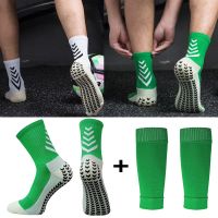 ♞✇ A Set Hight Elasticity Soccer Shin Guard Adults Sports Legging Cover Nop Slip Towel Bottom Football Socks Protection Gear