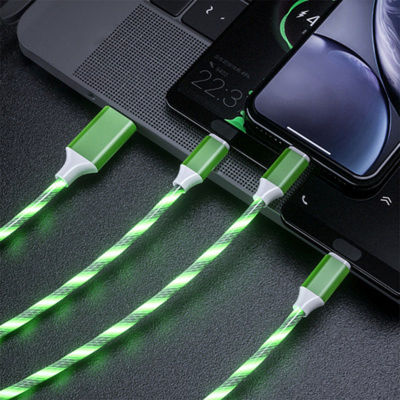 【cw】Three-in-one, Colorful Stream of Light Data Line Is Suitable for Apples Type-c Android One Drag Three Rays of Light ！