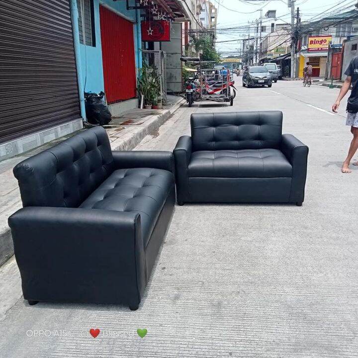 erika sofa 2 and 3 seater black leather uratex foam Lazada PH