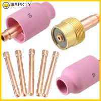 WAPKTY 9PCS เลนส์แก๊ส หัวฉีดเซรามิคอลูมินา งานเชื่อมเชื่อม มีตาข่ายกรอง ชุดไฟฉายเชื่อมอาร์กอนอาร์ค อะไหล่สำหรับเปลี่ยน ถ้วยป้องกันสำหรับป้องกัน อุปกรณ์เสริม WP-17/18/26