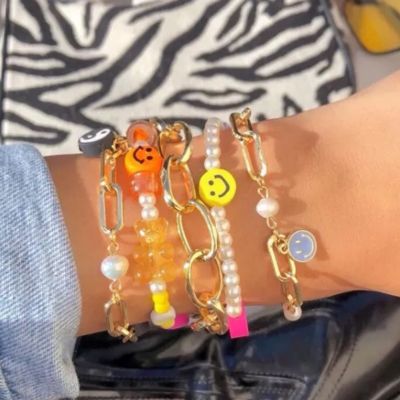 Harajuku Cute Cartoon Bracelets For Girls Gold Color Tennis Chain Bracelet On Hand Y2K Travel Jewelry Accessories Children Gift