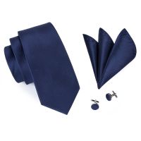 SN-770 Midnightblue Solid Tie Hanky Cufflinks Sets Mens Silk Ties for Formal Wedding Meeting Party Groom Freeshipping