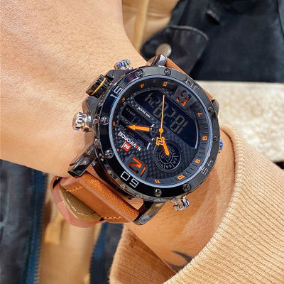 2021 NAVIFORCE Top nd Sports Watches Men Leather Waterproof Male Quartz Digital Dual Wrist Watch Male Clock Relogio Masculino