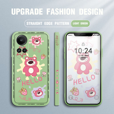 เคส GGK สำหรับ OPPO Reno10 Pro 5G เคสโทรศัพท์ดีไซน์หมี Lotso ด้านข้างลายการ์ตูนเคสกล้องคลุมทั้งหมดปลอกซิลิโคนน้ำรูปแบบขอบสี่เหลี่ยม