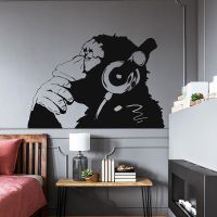 Thinking Monkey Banksy Wall Sticker Music DJ Sound Rap Rock Jazz Pop Musician Wall Art Vinyl Decal Room Decoration Mural A838