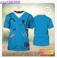 Personalized Name 3D Tshirt For A Veterinarian Animal Veterinarian Uniform Light Blue