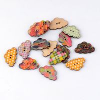 Free Shipping Retail 10Pcs Random Mixed 2 Holes Pattern Cartoon Natural Clouds Wood Sewing Buttons Scrapbooking 19x30mm