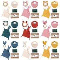 Baby Care Products Teether Ring Bib Bunny Towel Security Blanket Rattle Bracelet Set Teething Toy for Newborn Infant Birth Gift