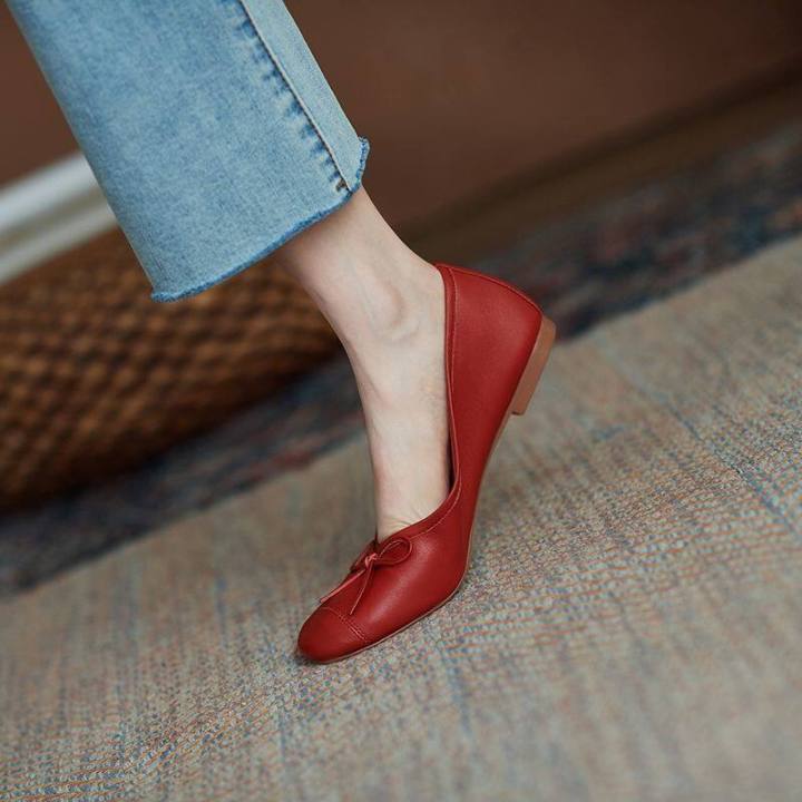 kkj-mall-รองเท้า-รองเท้าแฟชั่นหญิง-สินค้ามาใหม่-ธรรมดา-วินเทจ-ใส่สบายๆ-สีแดง