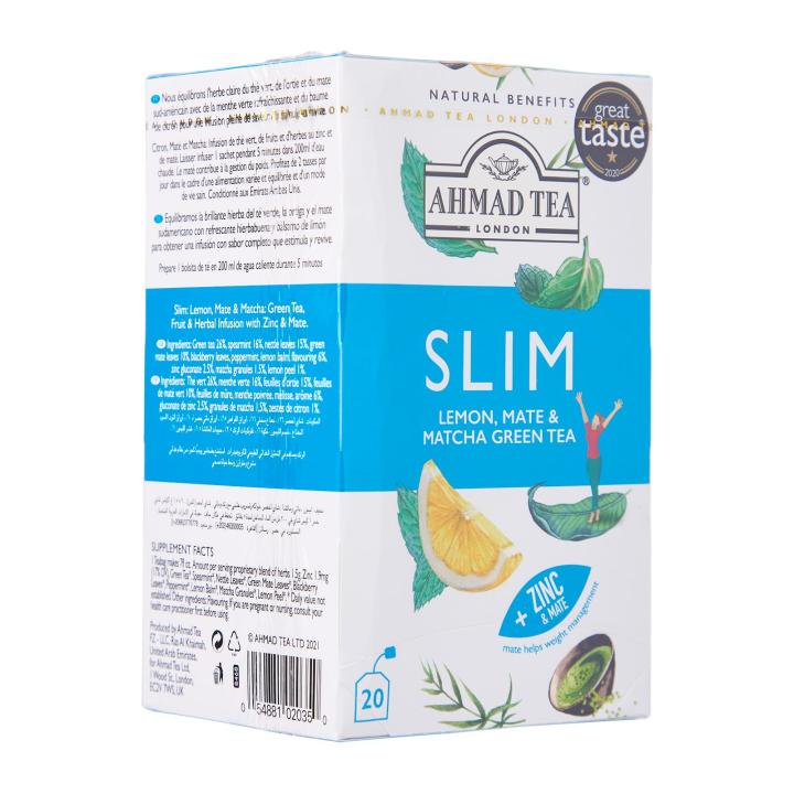 Ahmad Tea Natural Benefits Lemon Mate And Matcha Green Tea Slim Infusion 20s Foil Teabags 4574